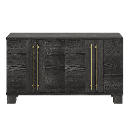 TREXM Traditional Wood Sideboard with Adjustable Shelves and Gold Handles in Black