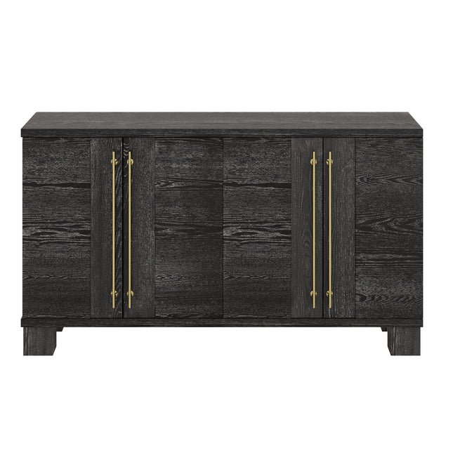 TREXM Traditional Wood Sideboard with Adjustable Shelves and Gold Handles in Black