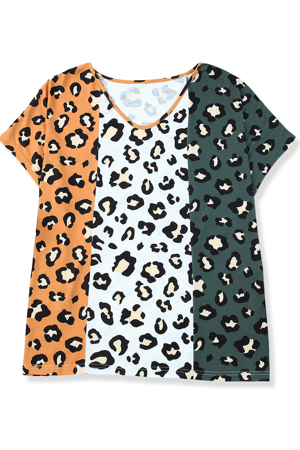 Yellow Plus Size Leopard Print Colorblock T-Shirt - Eloy Royal