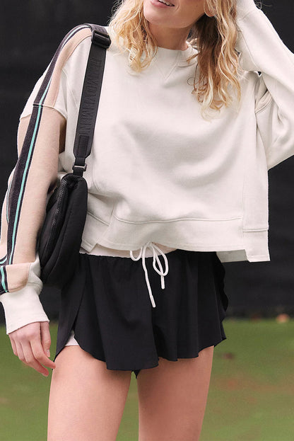 White Striped Color Block Exposed Seam Loose Sweatshirt