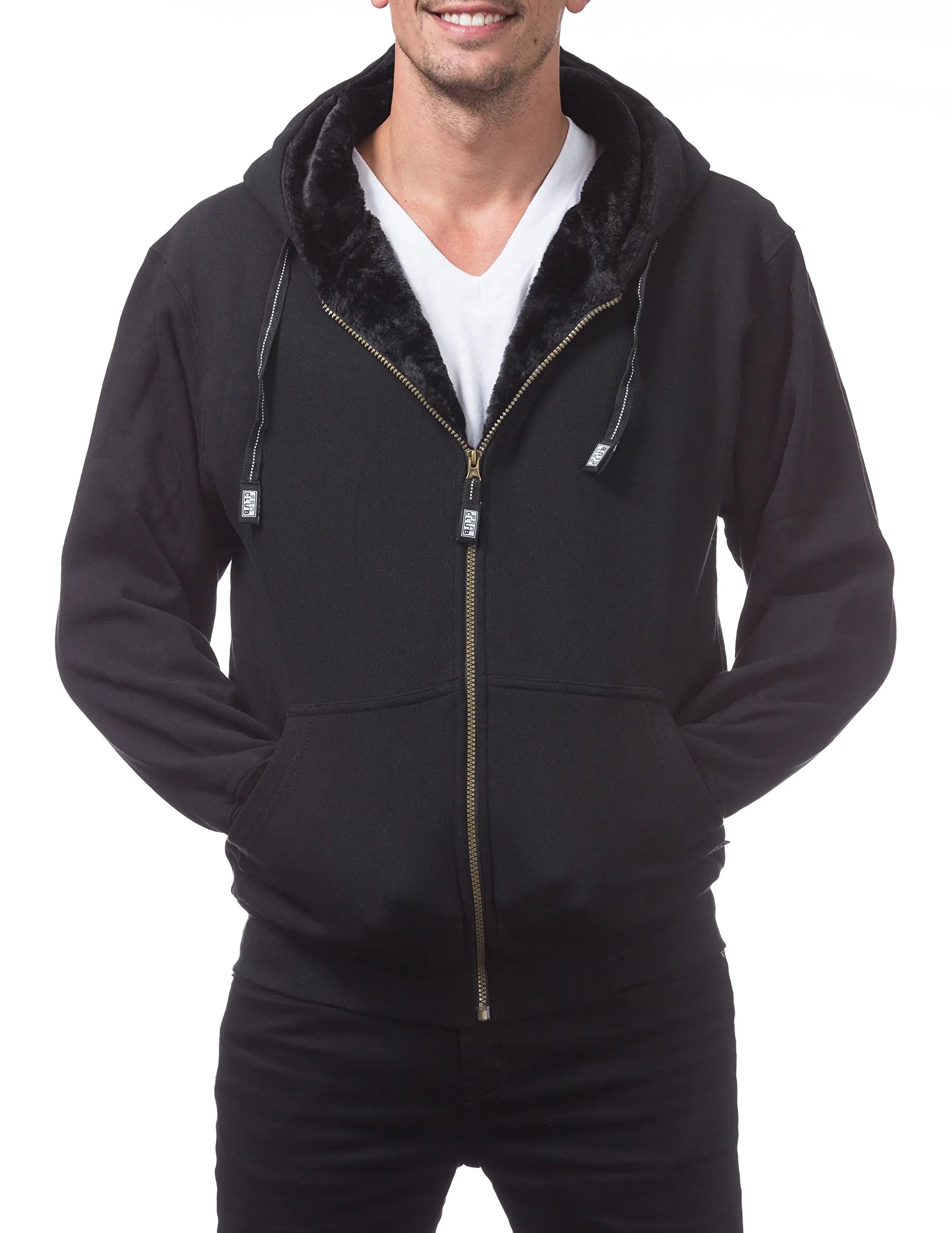 Pro Club Mens Heavyweight Pile Full Zip Hoodie Black/Black 5X-Large Black Black 5X-Large