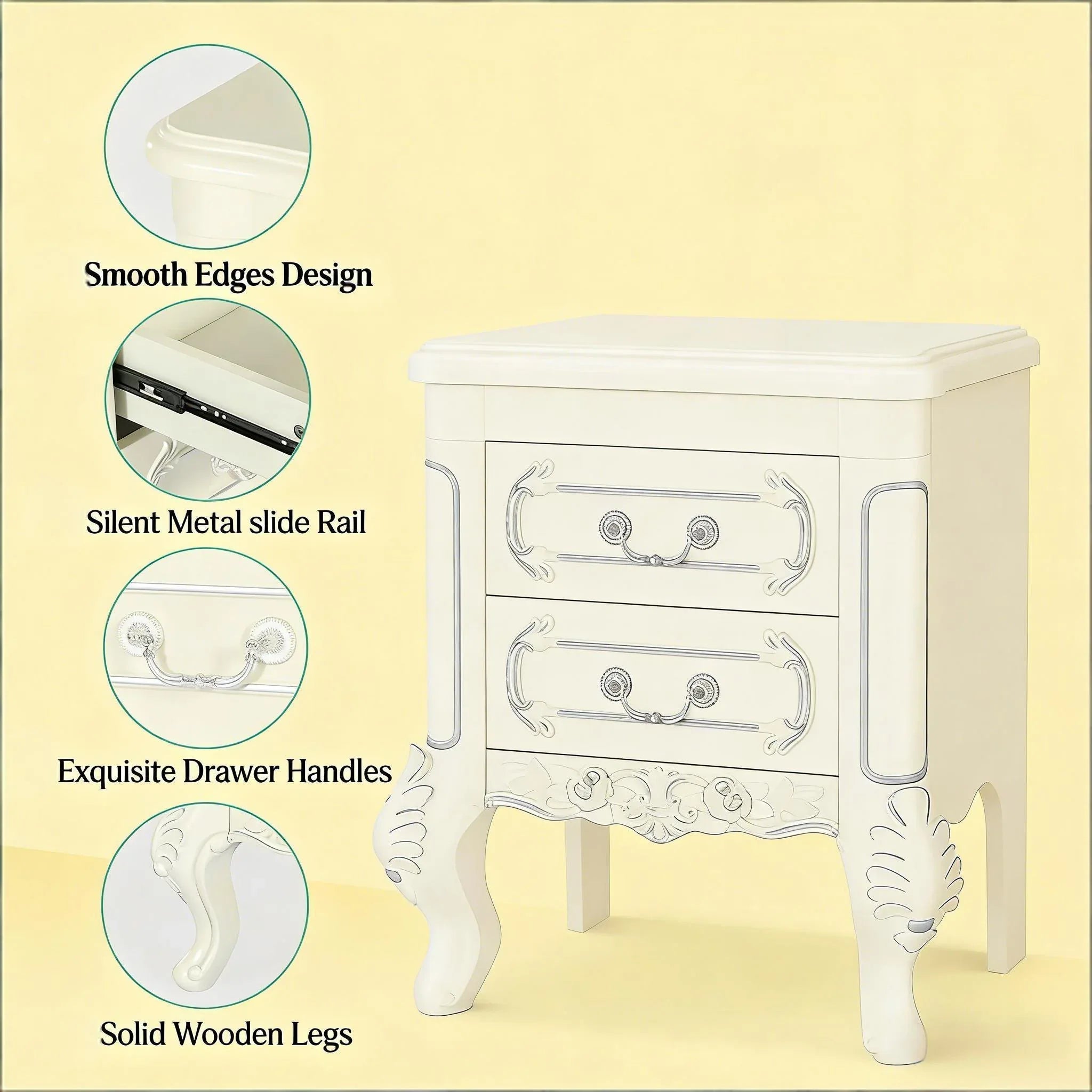 Elegant Bedside Table,Carved Nightstand,End Table,Nightstand - Eloy Royal