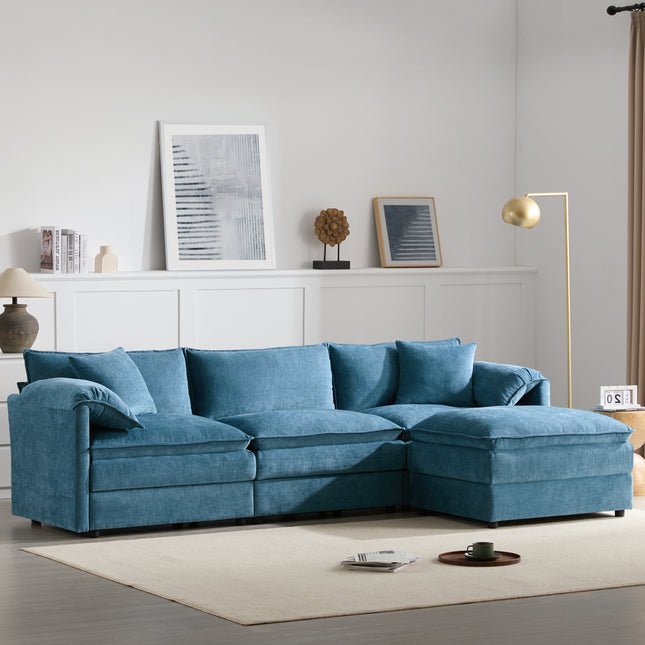 [NEW SKU of N723S0687C]103' Chenille Modular Sectional Sofa with Deep and Wide Seat, L Shaped Cloud Couch Set with Double Cushions, 4 Seat Sofa with Movable Ottoman, Oversized Indoor Furniture