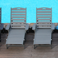 HDPE Outdoor Leisure Lounge Chair Set of Two with Four-Way Adjustable Backrest, 73 Inches Long, with Wheels and Cup Holder, Suitable for Garden, Poolside, and Beach (Grey)