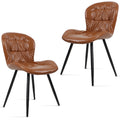 Ergonomic chair with rubberwood frame covered in polyurethane synthetic leather, set of 2, BROWN