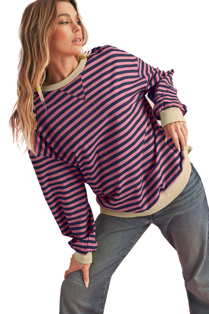 Green Stripe Contrast Edge Oversized Sweatshirt