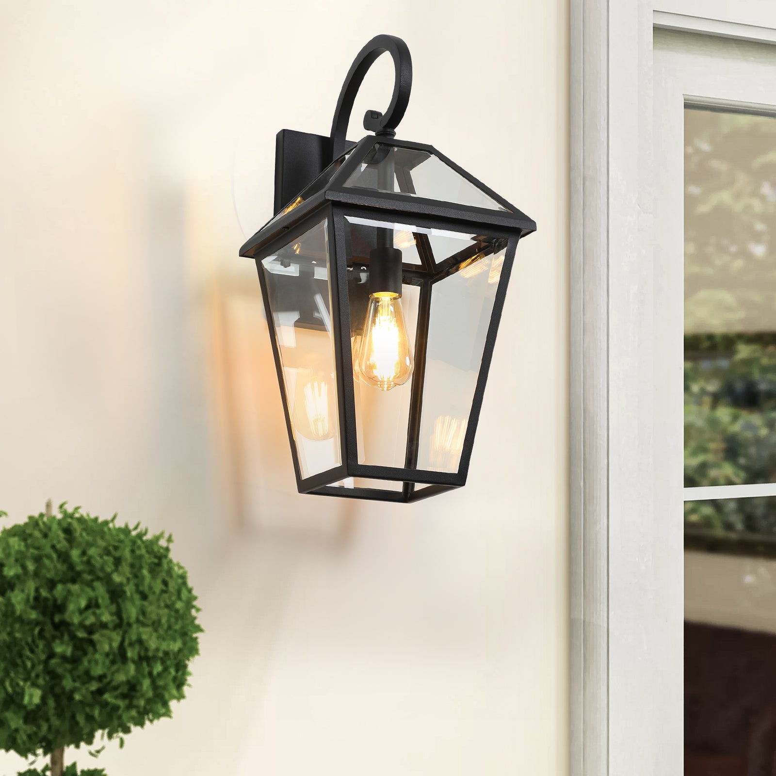 21'(H) 1-Pack Outdoor Wall Lantern Light – Modern Black Metal & Clear Glass Sconce for Porch, Patio, and Garden Lighting (Bulb Not Included)
