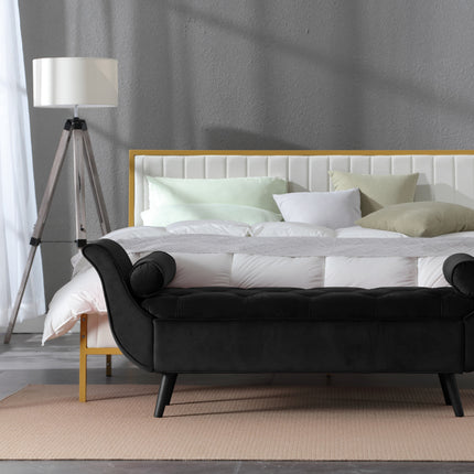 Vintage Tufted 65-inch Long Bench, Velvet Upholstered Storage Ottoman with Classic Retro Design, Mid-Century Modern Footstool for Living Room, Bedroom Entryway