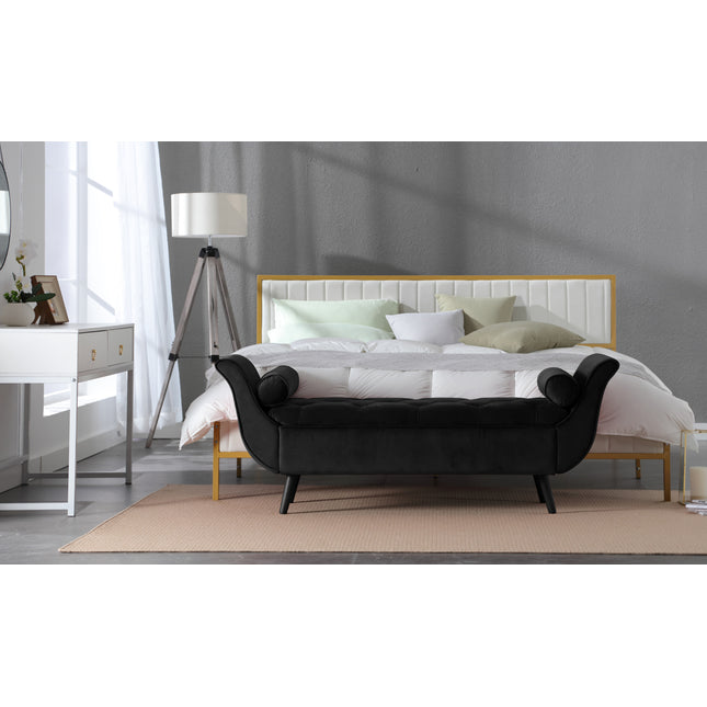 Vintage Tufted 65-inch Long Bench, Velvet Upholstered Storage Ottoman with Classic Retro Design, Mid-Century Modern Footstool for Living Room, Bedroom Entryway