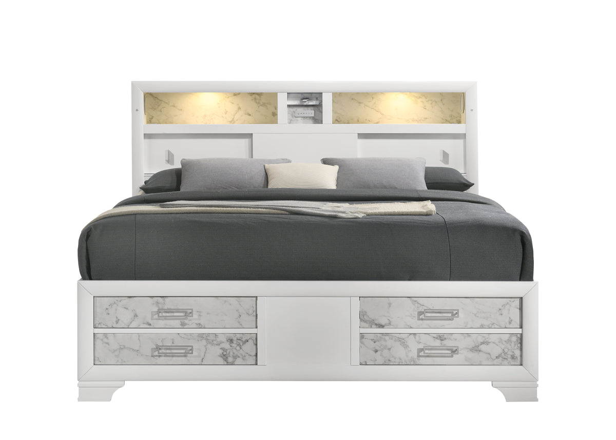 Soul Modern Style Queen Bed with Footboard drawers and shelves in the headboard Made with Wood in White