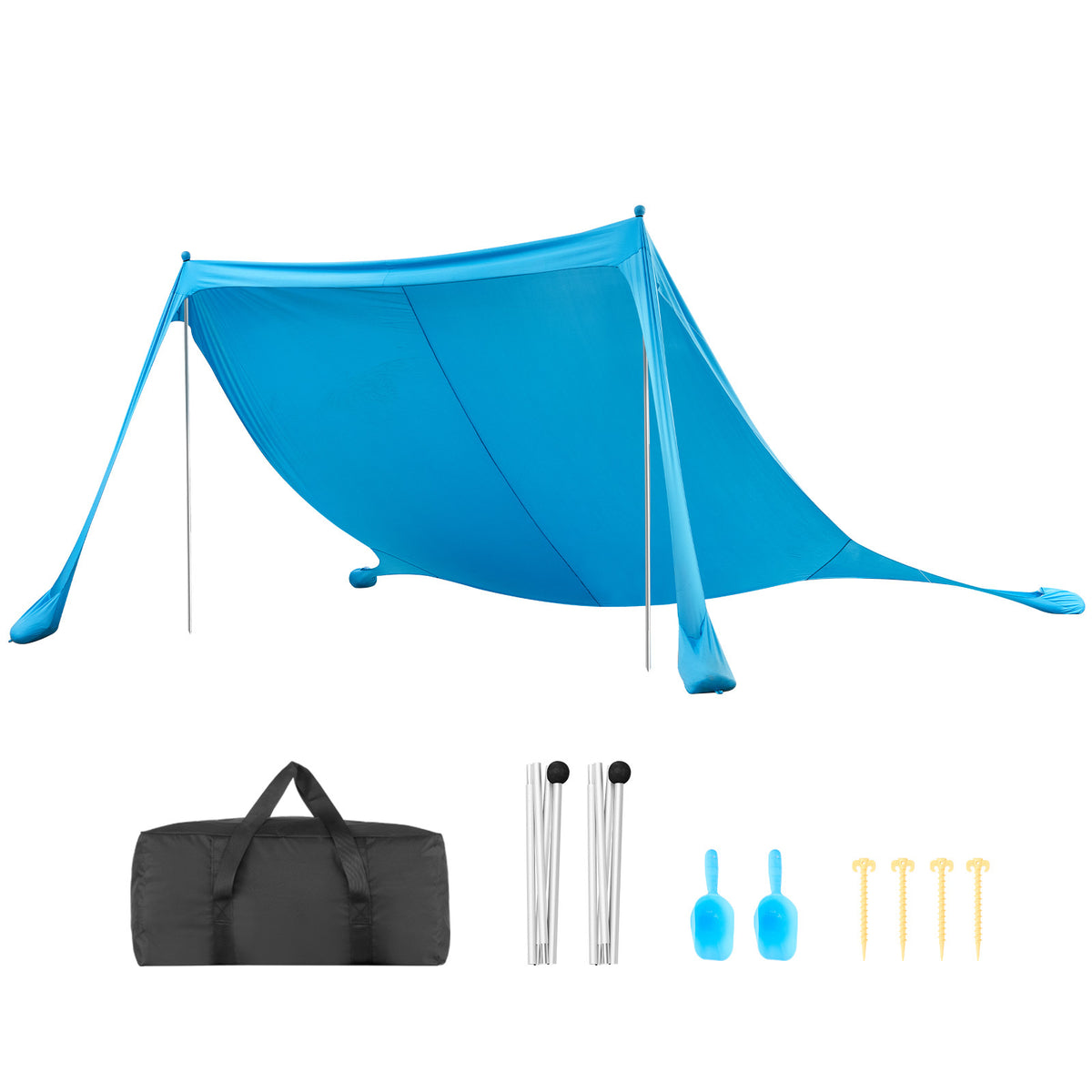 Beach Tent Sun Shelter, UPF50+ Sun Protection, 6.6 ft Tall, 11 x 11 ft, Easy Pop Up Beach Canopy with Sandbags, Stability Poles, Sand Shovels, Portable Shade for Family Outings, Camping, Fishing