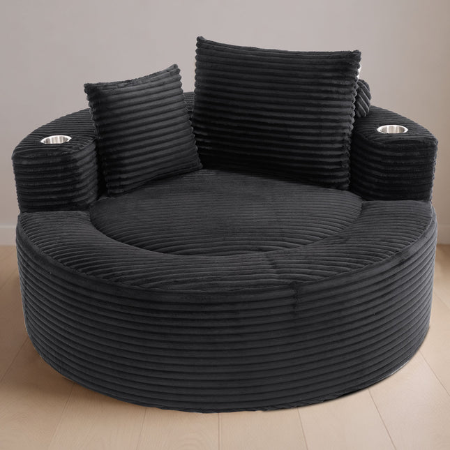 Round Sofa Bed with Memory Foam Sectional Couches for Living Room, Cloud Couch with three pillows, Black