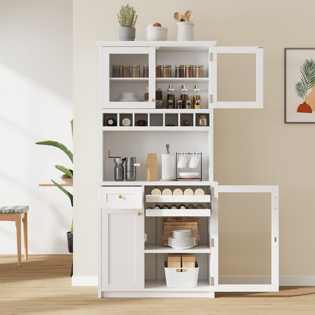 TOPMAX Farmhouse 35.4x17.7x74. Freestanding Buffet with Hutch with Tall Kitchen Pantry Storage