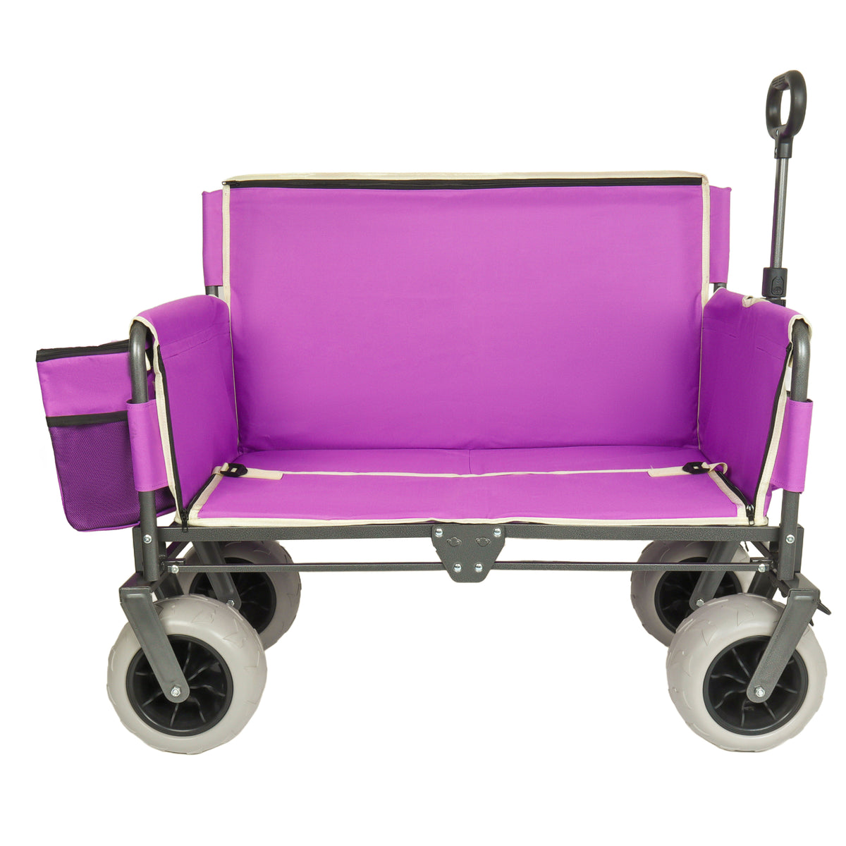 3-in-1 Heavy-Duty Folding Wagon Cart with Bench Seat & Storage, patent protection-Includes 1 ice pack, 500lbs, 180L Capacity, All-Terrain Wheels for Camping, Beach, Sports, Garden, Fish, Purple