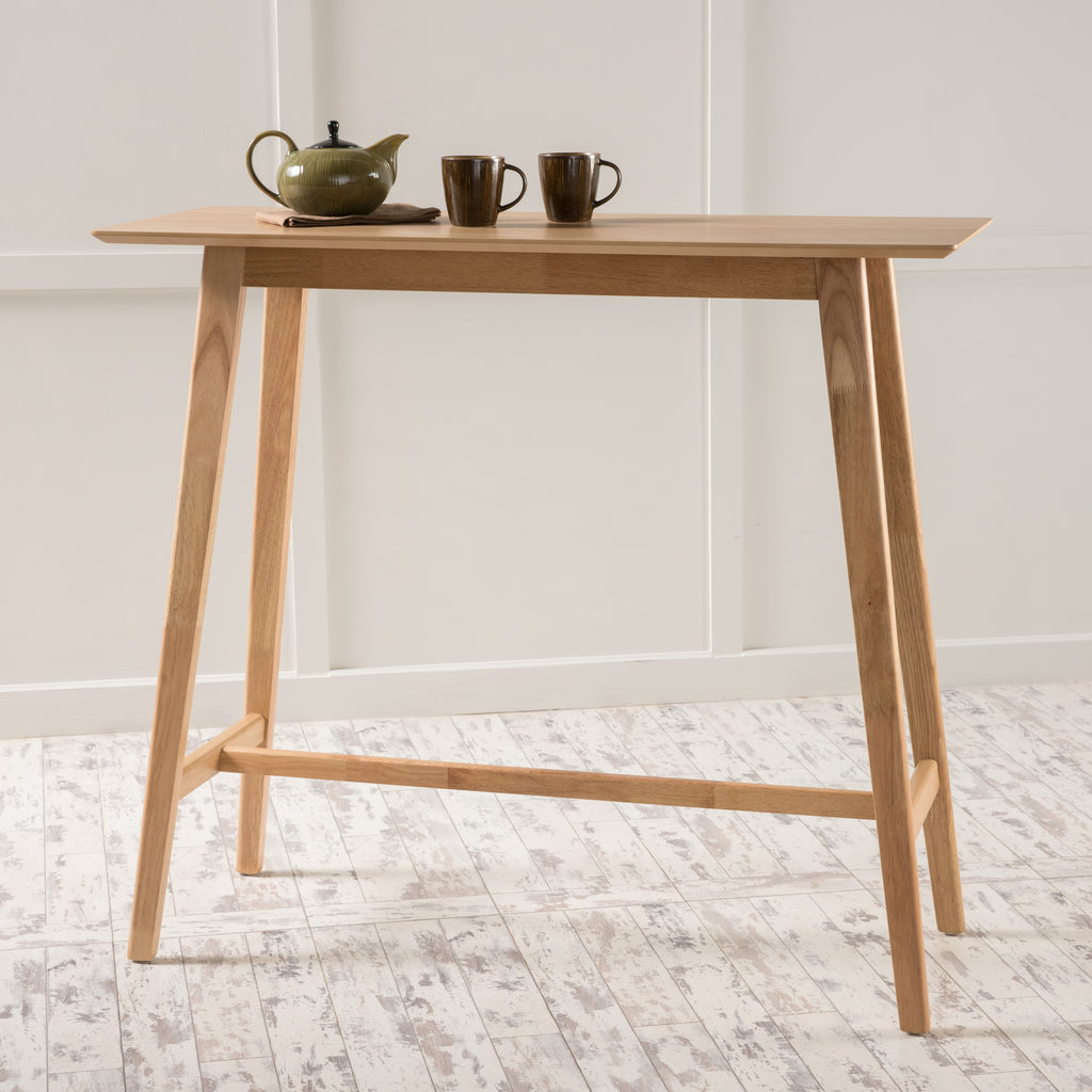Wood Bar Table, Natural Oak Finish, 17.72 in x 47.24 in x 42.01 in
