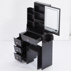 29.2' Small Size Left Bedside Cabinet Vanity Table + Cushioned Stool, 2 AC+2 USB Power Station, Hair dryer bracket, Extra Large Touch Control Sliding LED Mirror, Tri-color Switching, Brightness Adjust - Eloy Royal