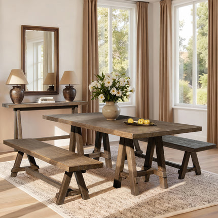 Hawthorne 72' Reclaimed Elm Trestle Dining Bench, Heritage Medium Dark Brown