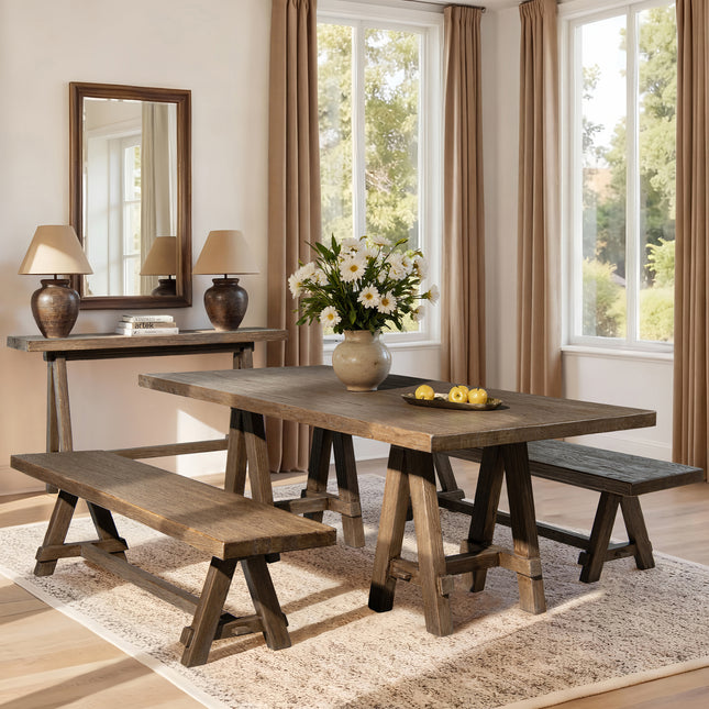Hawthorne 72' Reclaimed Elm Trestle Dining Bench, Heritage Medium Dark Brown