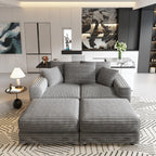 82.7 'Plush Corduroy 3-Seat Sofa,Modern Comfy Upholstered Sofa Cloud Couch,Deep Seat Couches with Soft Pillows and 2 Ottomans,Convertible Sofa Lounge Chair,for Living Room,Apartment,Office,Grey - Eloy Royal