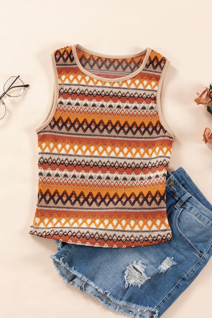 Orange Boho Geometric Striped Knitted Tank Top - Eloy Royal