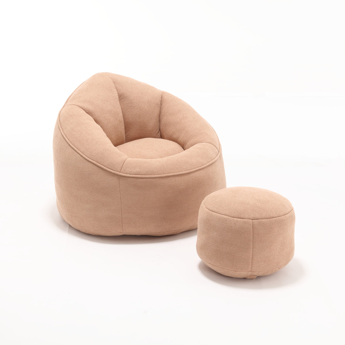 Bedding Bean Bag Sofa Chair with High-Pressure Foam and Footrest, Tan Microfiber