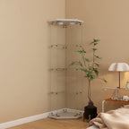 Lighted Corner Cabinet, 4 Shelves Glass Cabinet Glass Display Cabinet with One Door, White