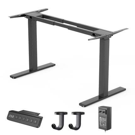 Black Dual-motor electric standing desk frame,Thickened and reinforced desk legs, for home and office, adjustable height and length, built-in powerful 350-lb motors with 3 height memory settings.