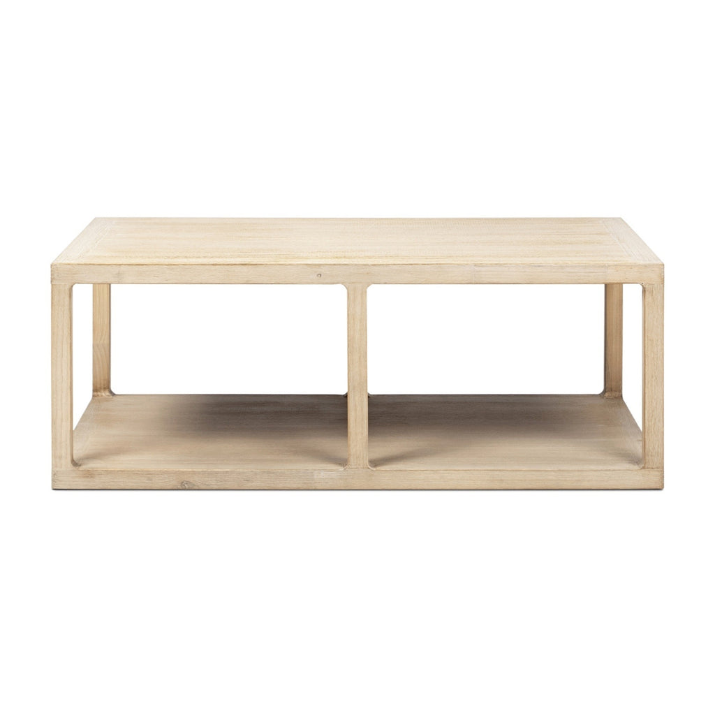 Ellis 48' Reclaimed Wood Open Frame Coffee Table with Lower Shelf in Light Natural Cerused Pine Wood