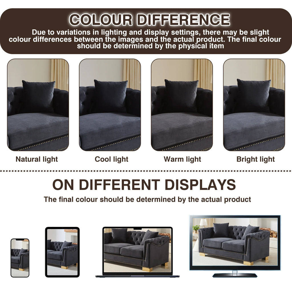 {Video] Classic Modern Style Sofa, 62-inch Chesterfield Classic Rolled Arm Tucked-in Nailhead Decor Cloud Two-Seater Velvet Sofa, Luxury Double Sofa Suitable for Living Room, Bedroom, Apartment, - Eloy Royal