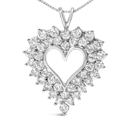 925 Sterling Silver 4.0 Cttw Diamond Two Row Open Heart 18" Pendant Necklace (I-J Color, I2-I3 Clarity)