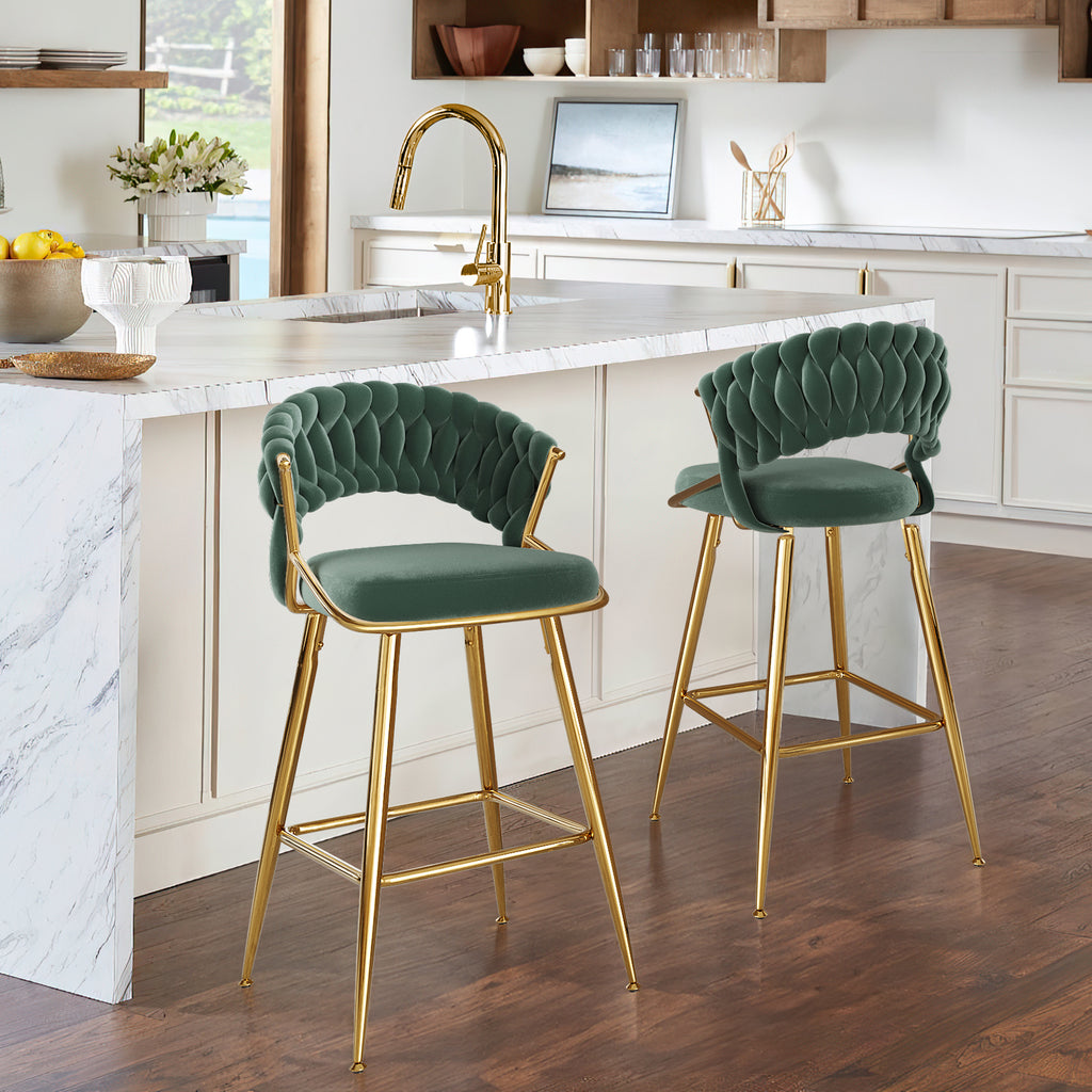 25.2' Modern Velvet Counter Stool with Gold Accents, Ergonomic Design & Plush Seat for Kitchen Island & Bar