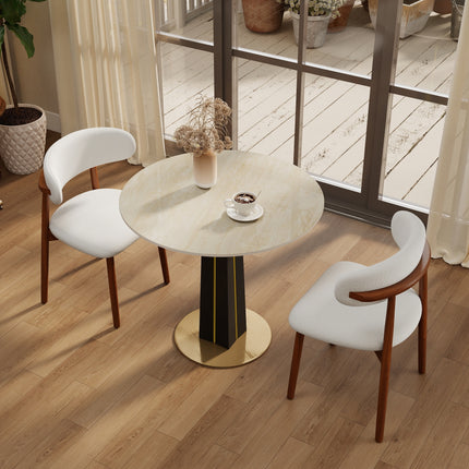 Modern Round Dining Table, 33.5' Matte Cave Stone Slate Table with Wooden Leg & Gold Base, 2 - Person Kitchen Table for Small Space, 150lbs Weight Capacity(Only the Negotiation Table)Square panel lamp