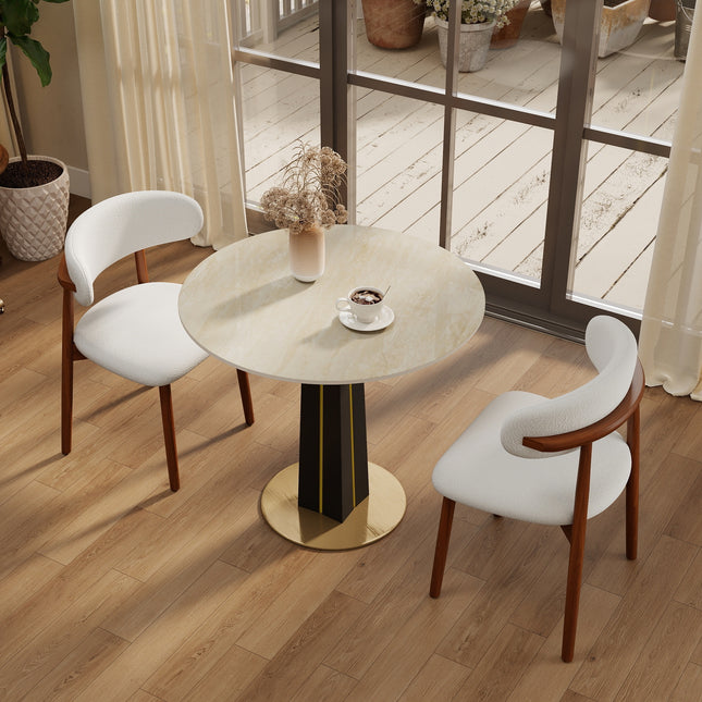 Modern Round Dining Table, 33.5' Matte Cave Stone Slate Table with Wooden Leg & Gold Base, 2 - Person Kitchen Table for Small Space, 150lbs Weight Capacity(Only the Negotiation Table)Square panel lamp