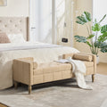 64.6'W Upholstered Chenille Flip-top Storage End of Bed Bench, Tufted Accent Footrest with Armrests&Backrest&2 Bolsters Whitewashed Rubberwood Legs for Living Room, Hallway, Entryway Bedroom, Wheat