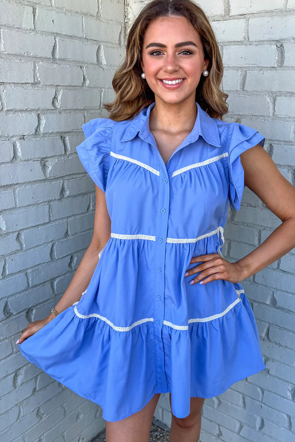 Sky Blue Collared Ruffle Tiered Babydoll Dress - Eloy Royal