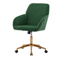 TY Ergonomic Office Chair with Adjustable Backrest and Armrests, Green Velvet Upholstery, Gold-Plated Base, Comfortable for Long Sitting at Home or Office
