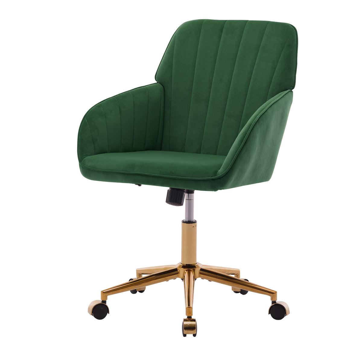 TY Ergonomic Office Chair with Adjustable Backrest and Armrests, Green Velvet Upholstery, Gold-Plated Base, Comfortable for Long Sitting at Home or Office