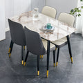 Table and chair set.48.4*28 Inch White Sintered Stone Dining Table Set - 4 White and Dark Gray Spliced Color PU Dining Chairs.