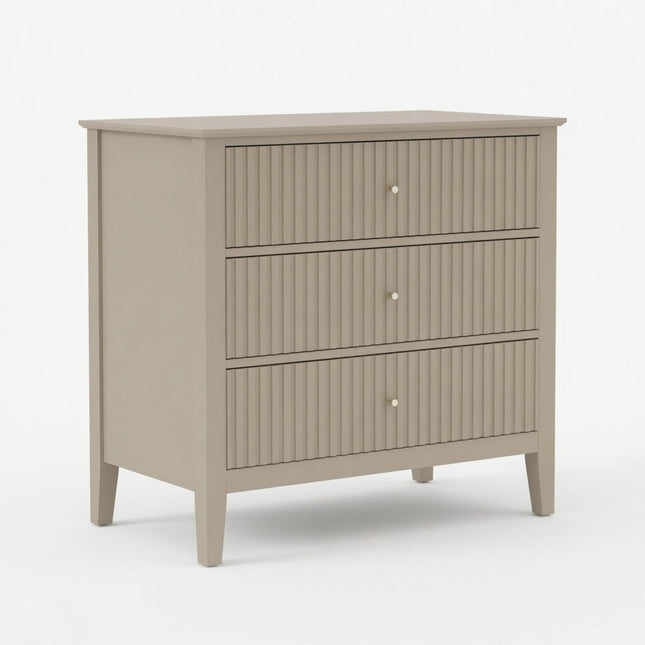Modern Beige Fluted 3-Drawer Nightstand with Soft-Close Slides, 32' Wide Engineered Wood End Table