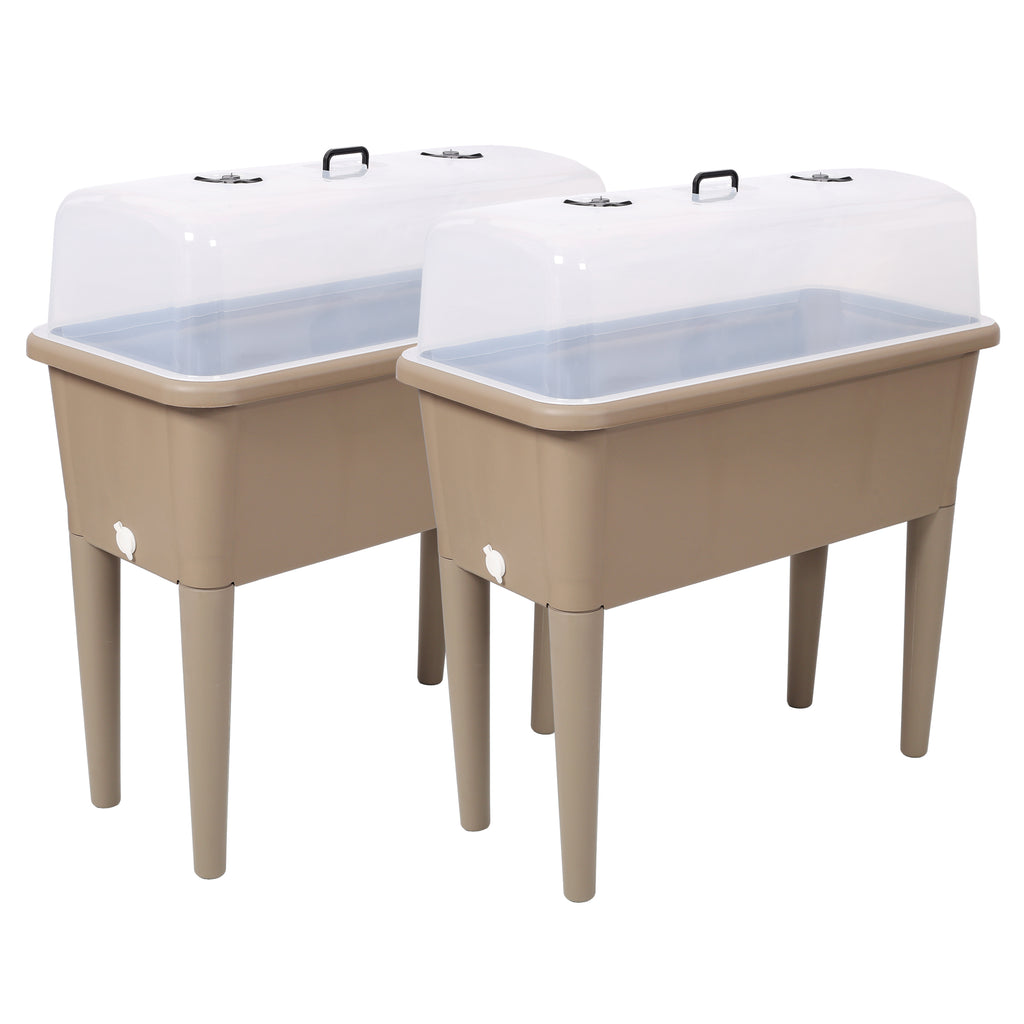 2PCS Raised Garden Bed with Ventilated Transparent Greenhouse Lid, Elevated Planter Box with Removable Legs for Vegetables & Flowers, light brown