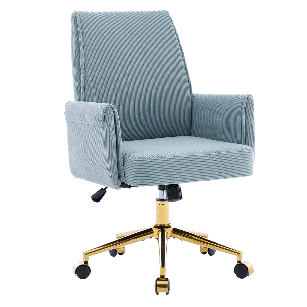 Ergonomic Mid-Back Office Chair with Striped Corduroy Fabric, Blue, Designed for Work, Study, and Relaxation