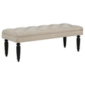 Latte Upholstered Entryway Accent Bench with Tufted Seat and Black Turned Wood Legs in Beige Fabric, 52.25 Inches Wide