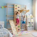 All-in-One 10-in-1 Indoor Climbing Set - Featuring a Rock Climbing Wall, Wooden Swings, Gymnastic Rings, Rope Ladders, and Stretching Equipment for a Home Fitness Playground