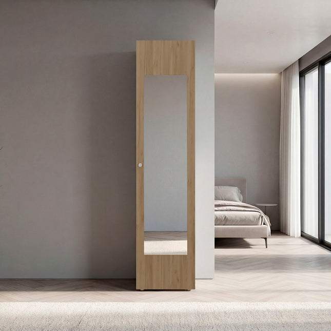 Natural Oak Storage Cabinet with Mirror