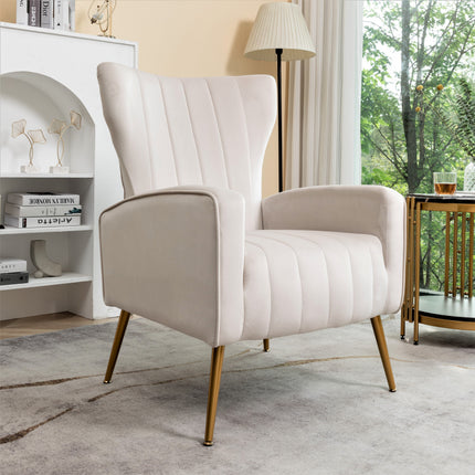 Velvet Accent Chair with Metal Legs, Modern Upholstered Armchair, Wingback Side Chair for Living Room Bedroom Small Spaces