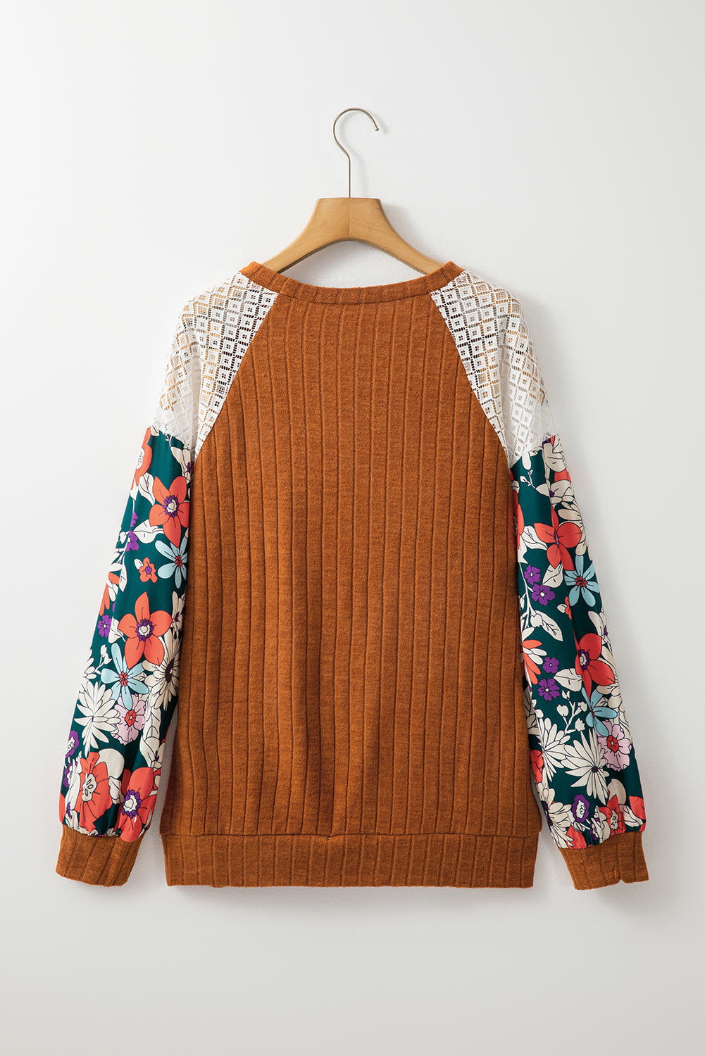 Laurel Green Floral Patchwork Raglan Sleeve Ribbed Blouse