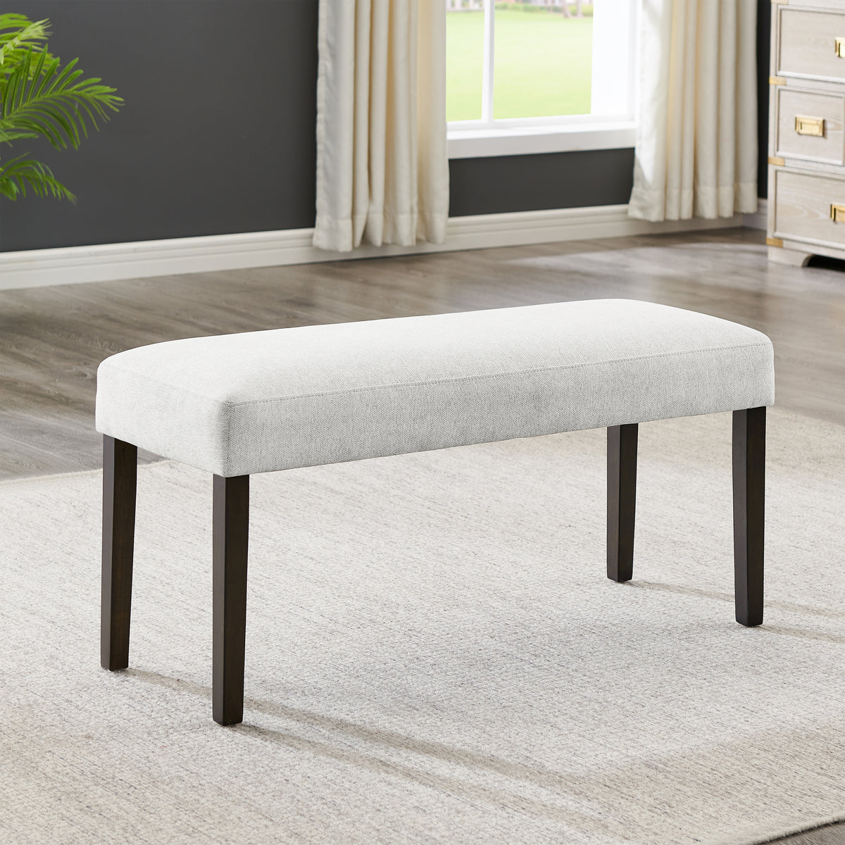Madison Contemporary Gray Upholstered Dining Bench with Espresso Wood Finish