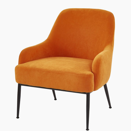 Red Orange Velvet Accent Chair, Modern Upholstered Armchair with Metal Legs, Comfy Side Chair for Living Room Bedroom