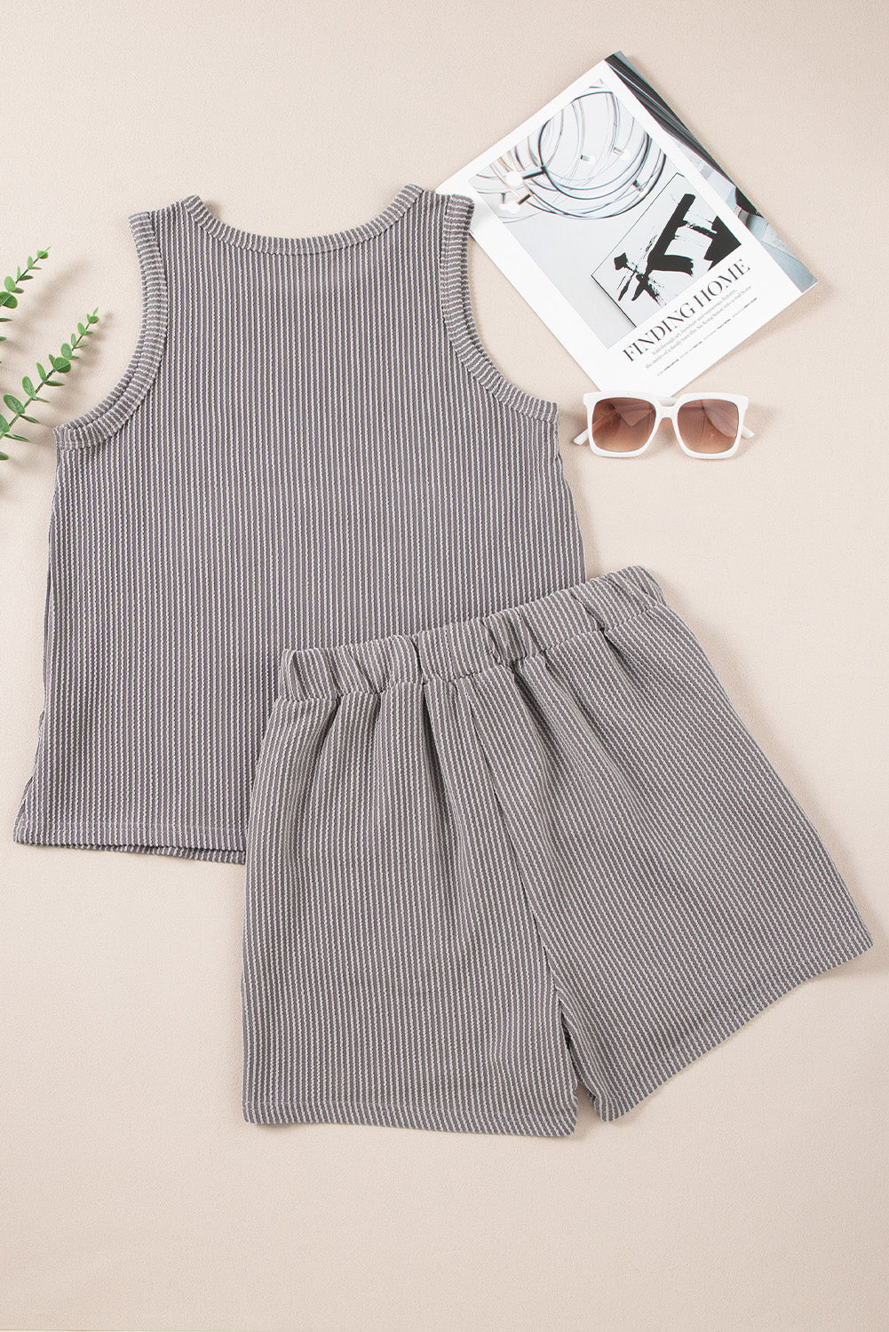 Smoke Gray Corded Tank Top and Pocketed Shorts Set - Eloy Royal