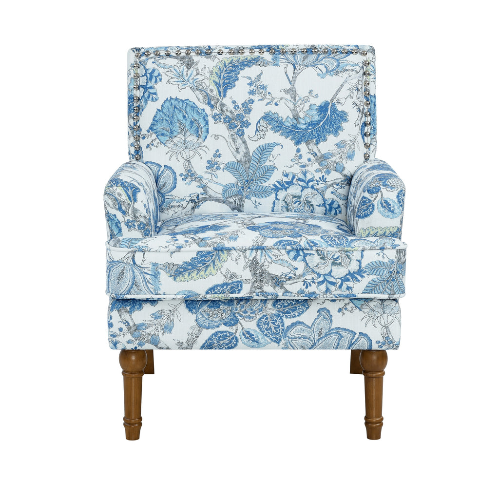 Chic Botanical Pattern & Warm Palette: Features an earthy blue floral print inspired by botanical art, adding artistic elegance to any room setting